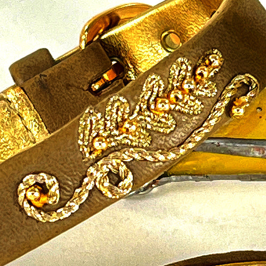Royal Gold Braid & Leather Collar, 9"-10.5"
