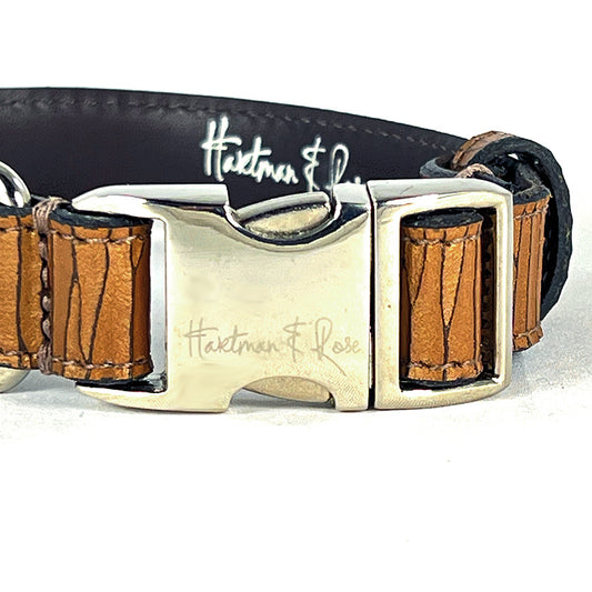 Brown Embossed Leather Collar & Leash 9"-12"