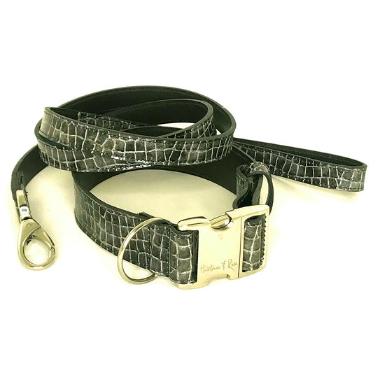 Patent Leather Faux Croc Embossed Collar & Leash, 17"-20"